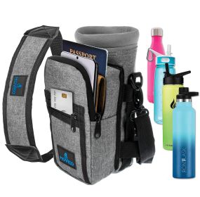 Water Bottle Holder Carrier Bottle Cooler with Adjustable Shoulder Strap and Front Pockets Suitable for 16 oz to 25oz Bottles